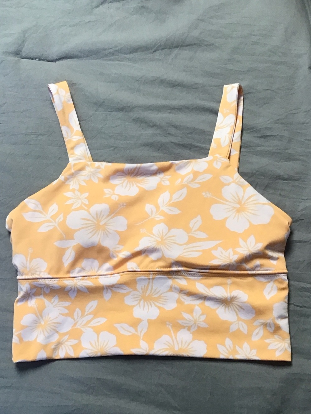 Women's Yellow Floral Square-Neck Crop Tank Top